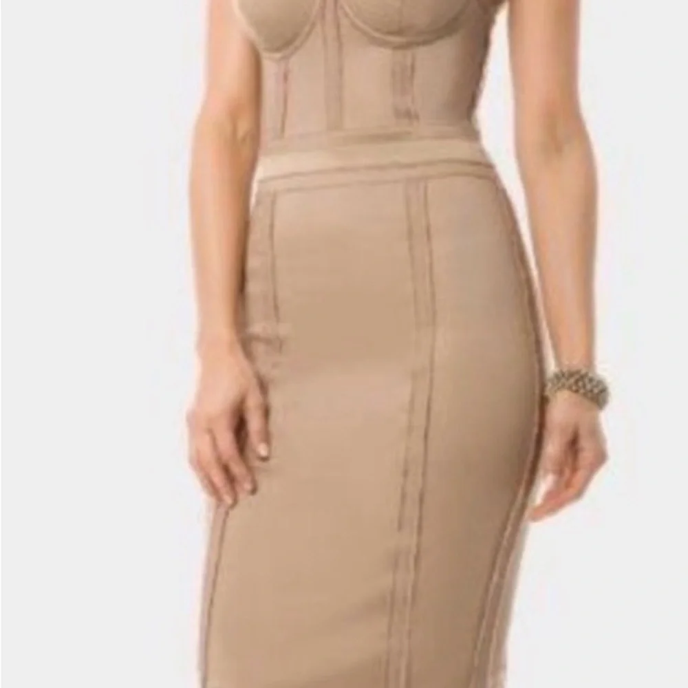 MARCIANO|Beige Bodycon Midi Dress - Picture 2 of 5